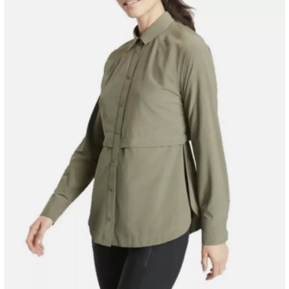Athleta Olive Green Northstar Lightweight Long Sleeve Button Down Shirt Large